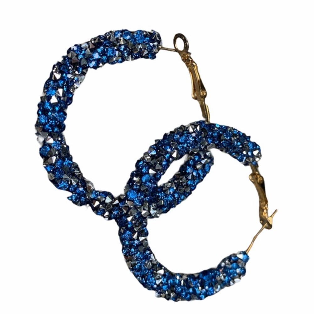 Blue druzy hoop earrings
